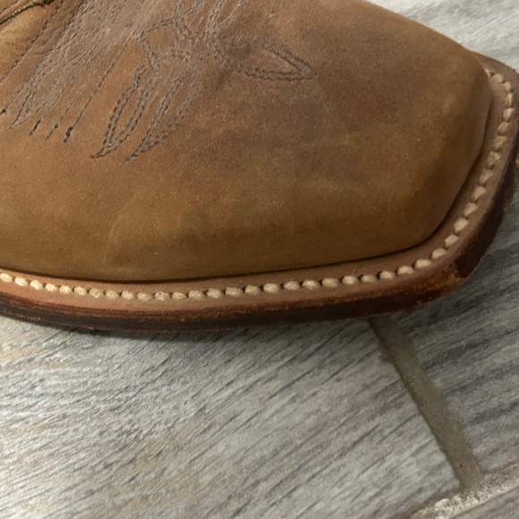 Women's Justin Pink/Tan Leather Square Toed Western Boots - 7 - Picture 11 of 12